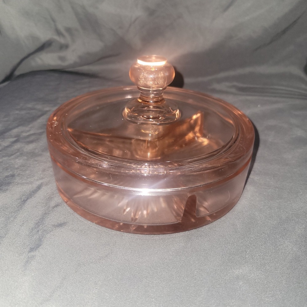 Vintage Pink Depression Glass Round Covered Divided Dish